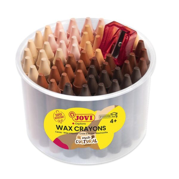 Pastelky voskové kulaté JOVI 60ks v dóze a ořezávátko JUMBO tělové barvy - 980/60M Kvalitní voskovky JOVI v dóze s vysokým obsahem včelího vosku