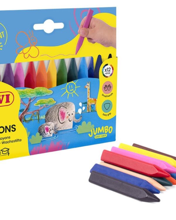 Pastelky voskové trojhranné JOVI 12ks JUMBO - 973/12 Trojhranné voskové pastelky JOVICOLOR - Vhodná pro všechny věkové kategorie