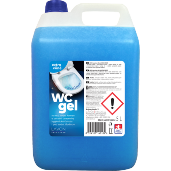 LAVON WC gel 5l ocean LAVON WC gel s vůní oceánu 5 l s obsahem kyseliny a svěží parfemací účinně a snadno odstraní rez