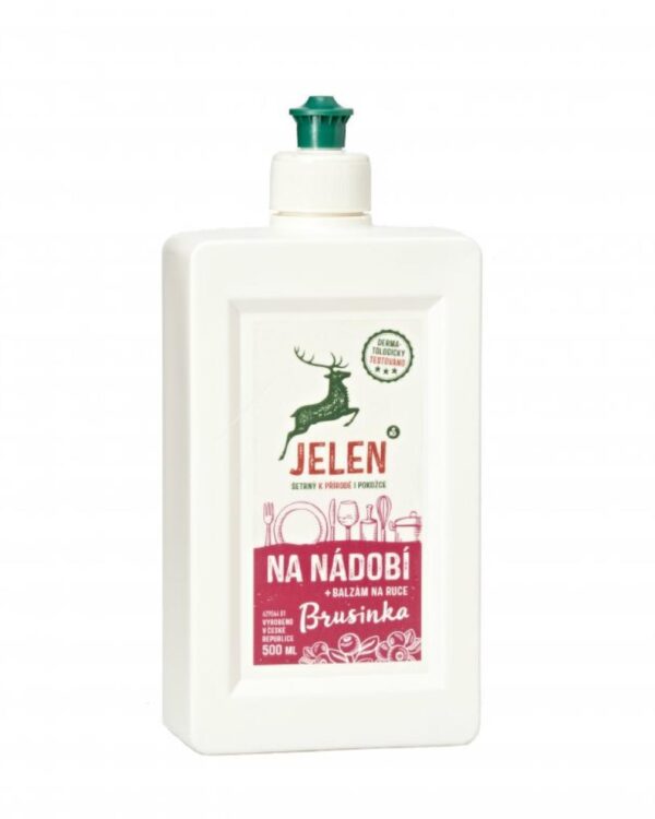 Jelen na nádobí s vůní brusinka 500ml Gel na nádobí JELEN si poradí se špínou i mastnotou