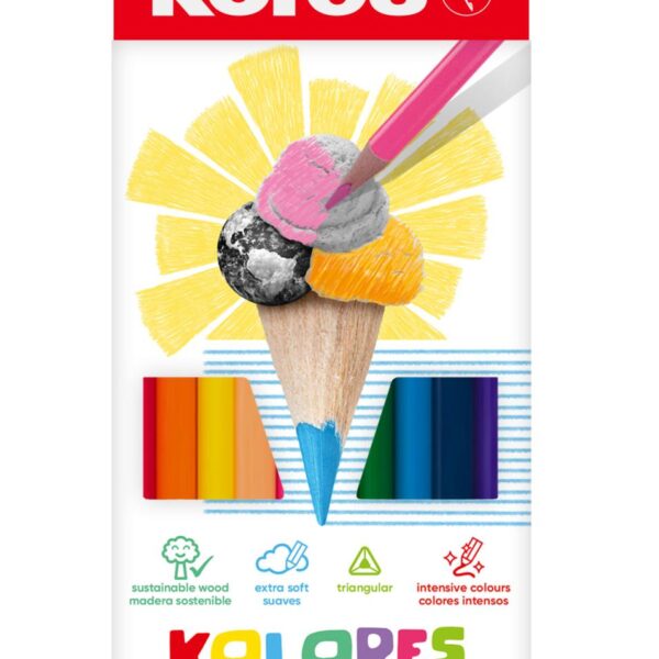 Pastelky KORES KOLORES trojhranné s ořezávátkem 12ks Pastelky s jemným a plynulým vedením pastelky.