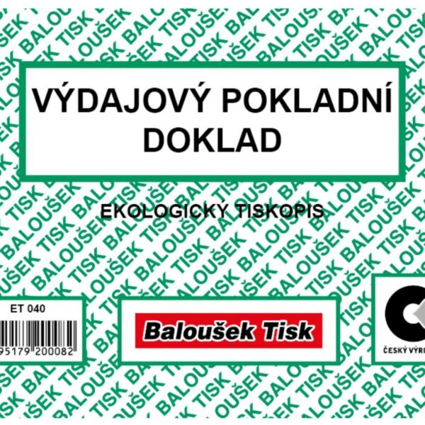 Výdajový pokladní doklad A6 Baloušek NCR PT040 - propisující Výdajový pokladní doklad A6 Baloušek PT040 samopropisovací pro jednoduché účetnictví. Pokladní doklad slouží k zachycení pohybu peněžní hotovosti v pokladně