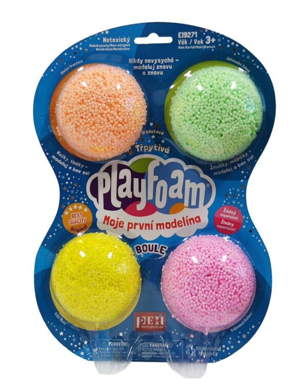 Modelína kuličková PlayFoam 4 barvy třpytivé Modelína