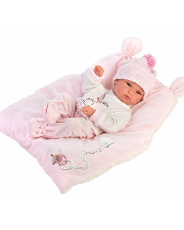 Panenka NEW BORN 35cm miminko holka na růžové dece Miminko bez zvuku s vinylovým tělem s možností koupání
