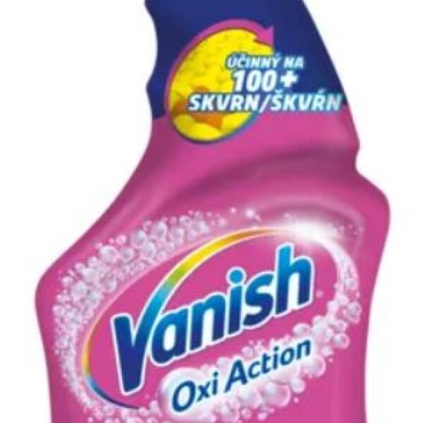 Vanish na skvrny Oxi Action růžový 500ml s rozprašovačem Odstraňovač skvrn ve spreji Vanish Oxi Action dokonale odstraňuje mastnotu i odolné nečistoty a zanechává čistotou zářící prádlo. Ikonický prostředek si poradí se všemi těžko odstranitelnými skvrnami. Snadno zlikviduje odolné skvrny od různých druhů jídla