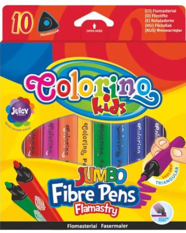 Popisovač Colorino trojhranný silný 10ks Popisovače Colorino trojhranné silné 10ks.  Trojboké fixy v zářivých barvách. Fixy Jumbo jsou vysoké kvality. 