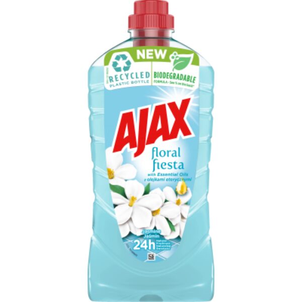 AJAX UNI na podlahy Jasmín sv. modrý 1000ml Ajax Floral Fiesta s vůní jasmínu je čistič na více povrchů se speciálním složením kombinující tradiční přísady