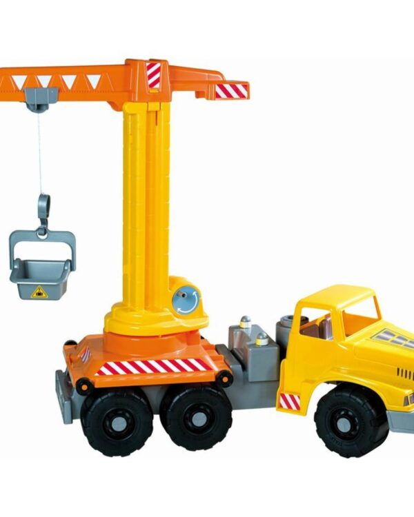 Plastový autojeřáb Androni - 71cm Obří plastové auto s jeřábem a pohyblivým sběrným košem s ručním pohonem na kličku z řady Giant Truck v hnědé ekologické krabici. Vyrobené z kvalitních plastů v Itálii. 