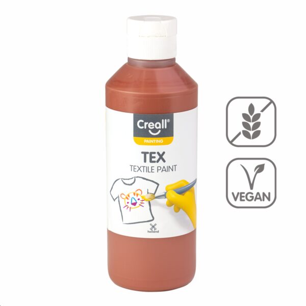 Barvy na textil CREALL 250ml hnědá Textilní barvy na bázi akrylu nabízí dokonalé krytí a snadné nanášení. Pomocí štětce a barev vykreslete obrázek přímo na textil. Nechte zaschnout 2 hodiny. Zafixujte pomocí žehličky ze zadní lícové strany. Díky fixaci zůstanou vaše výtvory odolné a stálobarevné. Lze prát na 30 °C