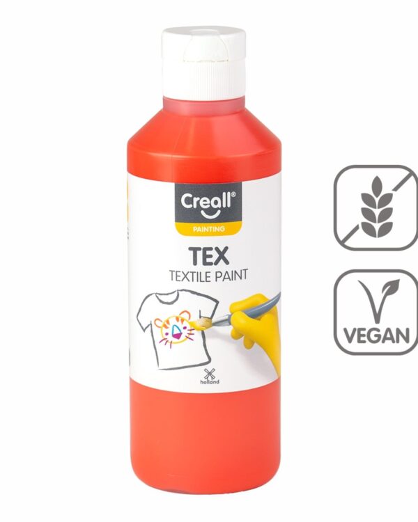 Barvy na textil CREALL 250ml oranžová Textilní barvy na bázi akrylu nabízí dokonalé krytí a snadné nanášení. Pomocí štětce a barev vykreslete obrázek přímo na textil. Nechte zaschnout 2 hodiny. Zafixujte pomocí žehličky ze zadní lícové strany. Díky fixaci zůstanou vaše výtvory odolné a stálobarevné. Lze prát na 30 °C