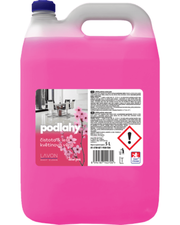 LAVON podlahy a povrchy růžový 5l LAVON na podlahy velvet pink 5 l účinný a šetrný čistič s elegantní vůní růžových květů pro každodenní úklid. Vhodný na všechny druhy podlah a omyvatelných povrchů: dlažby