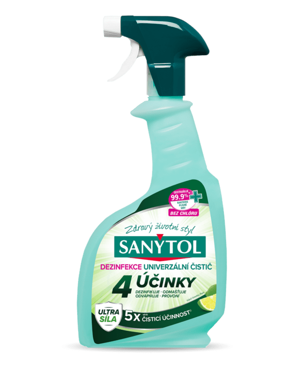 Sanytol dezinfekce  univerzální rozprašovač 4 účinky  500ml Multifunkční čistič SANYTOL účinně bojuje proti nejčastějším nedokonalostem domácností v jednom kroku. Vylepšená a silnější receptura čistí