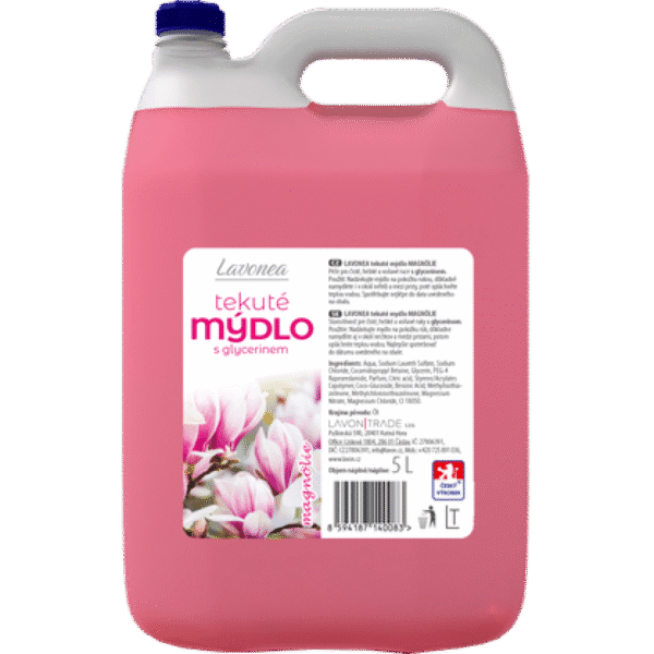 Mýdlo tekuté LAVON 5l červené magnólie Mýdlo tekuté LAVON 5l červené magnólie LAVONEA tekuté mýdlo magnólie 5 l je kvalitní mýdlo s neutrálním pH a glycerinem pro hebké