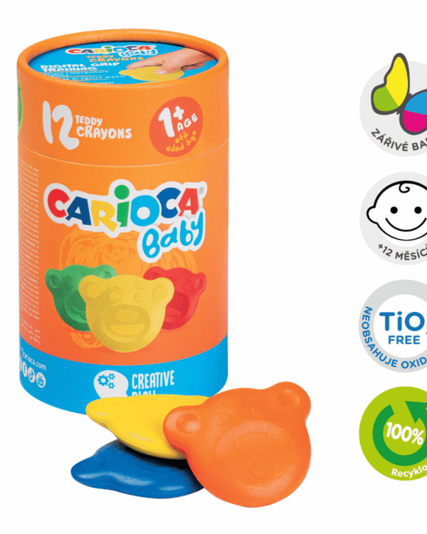 Pastelky voskové Carioca Medvídek 12ks v dóze Tyto roztomilé voskovky ve tvaru medvídka jsou ideální pro děti od 12 měsíců. Speciálně navržený tvar podporuje správný úchop a usnadňuje první kreativní pokusy. Každá barva je spojena s emocí