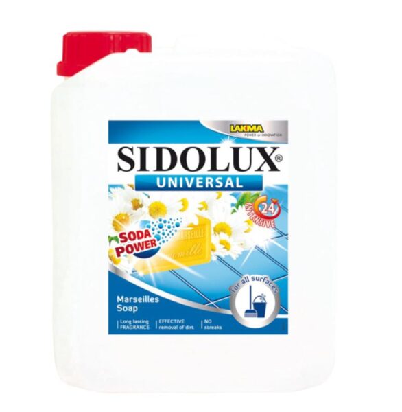 Sidolux Soda Power universal čistič 5l Marseillské mýdlo/bílý Sidolux Soda Power universal čistič 5l Marseillské mýdlo/bílý SIDOLUX UNIVERSAL je čisticí prostředek vhodný na všechny omyvatelné povrchy. Velmi efektivně emulguje nečistoty díky systému Soda Power a snadněji je díky tomu odstraňuje z mytého povrchu. S prostředkem SIDOLUX UNIVERSAL je úklid snadný a příjemný díky vyjímečným vůním