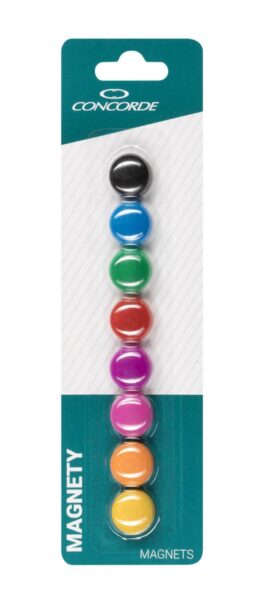 Magnety barevné 2cm/8ks Magnety barevné 2cm/8ks Plastové barevné magnety v mixu barev. Ideální pro připevňování poznámek