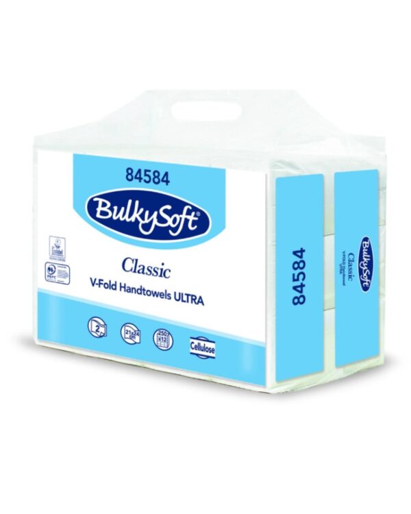 Ručník papírový Z-Z 3000ks 21x24cm dvouvrstvý bílý celulóza Bulkysoft kládané papírové ručníky ZZ do zásobníků v plastovém obalu od značky Bulkysoft představují praktické a hygienické řešení pro osušování rukou v komerčních prostorách. Vyrobené ze 100 procent celulózy zajišťují výbornou absorpci a pevnost i při mokrém použití. Dvouvrstvá konstrukce poskytuje optimální savost a komfort. Skládání ZZ umožňuje hygienické dávkování po jednom ručníku a snižuje spotřebu. Ideální pro toalety v kancelářích