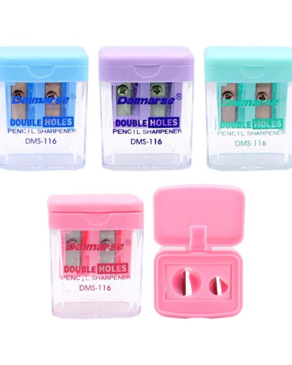 Ořezávátko školní se zásobníkem na 2 tužky mix barev Barevné ořezávátko na tužky a pastelky s průhlednou