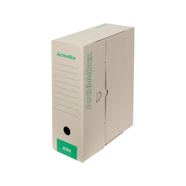 Box archivní plný 33x26x11 EMBA přírodní Box archivní plný 33x26x11 EMBA přírodní Box vyroben z osvědčené kvalitní hladké lepenky. Ekologicky šetrný výrobek s kvalitním potiskem sítotiskem v zelené barvě. Dodáván v rozloženém stavu pro úsporu místa při skladování a přepravě. Použití silnějšího a pevnějšího materiálu je zárukou mimořádné stability a dlouhé životnosti. Praktické řešení pro archivaci a organizaci většího množství dokumentů formátu A4.