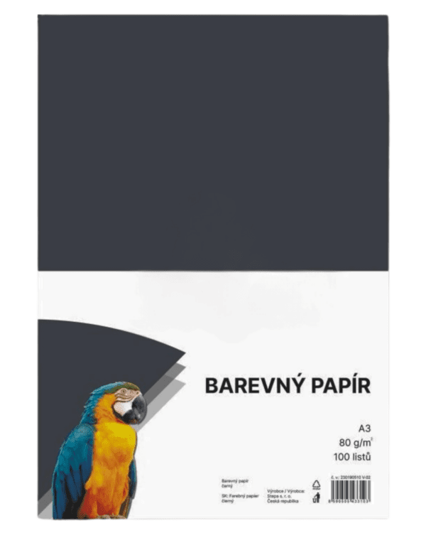 Papír barevný Color A3/80 černý 100ks Černý barevný papír A3 s gramáží 80g/m2 pro tvorbu plakátů