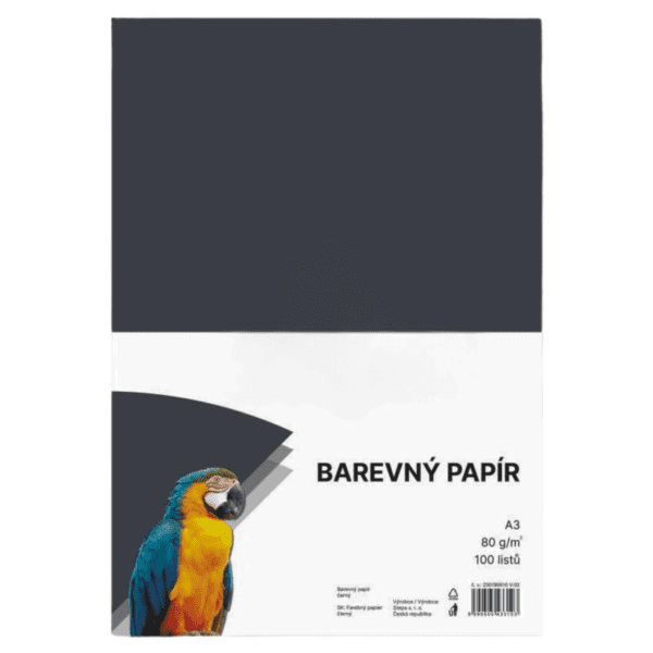 Papír barevný Color A3/80 černý 100ks Papír barevný Color A3/80 černý 100ks Černý barevný papír A3 s gramáží 80g/m2 pro tvorbu plakátů