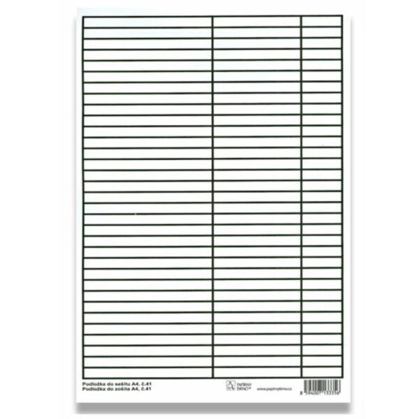 Podložka do sešitu A4 papír-linka Podložka do sešitu A4 papír-linka Školní pomůcka sloužící k jednoduššímu psaní do nelinkovaných sešitů. Jsou na ní vytištěny linky