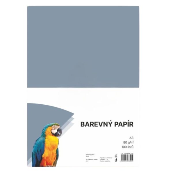 Papír barevný Color A3/80 šedý 100ks Papír barevný Color A3/80 šedý 100ks Šedý barevný papír A3 s gramáží 80g/m2 pro profesionální prezentace