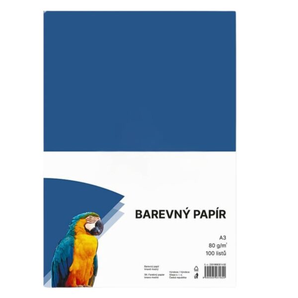 Papír barevný Color A3/80 tmavě modrý 100ks Papír barevný Color A3/80 tmavě modrý 100ks Tmavě modrý barevný papír A3 s gramáží 80g/m2 pro tvorbu plakátů
