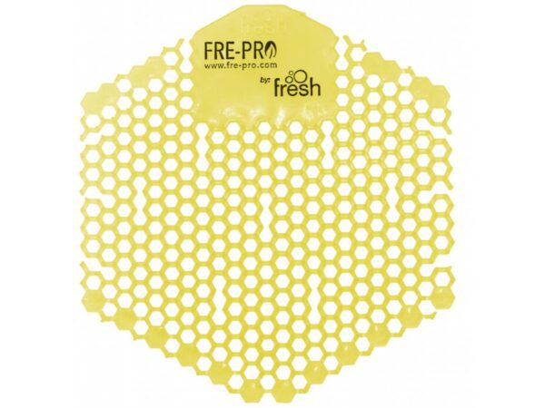 Vonné sítko do pisoáru Fre-Pro Citrus/žluté Vonné sítko do pisoáru Fre-Pro Citrus/žluté Oboustranné vonné gelové sítko do pisoáru Wave 3D je součástí řady originálních produktů FRE-PRO. Unikátní šestiúhelníkový tvar se speciálně řešenými otvory umožňuje náhled do odpadových cest