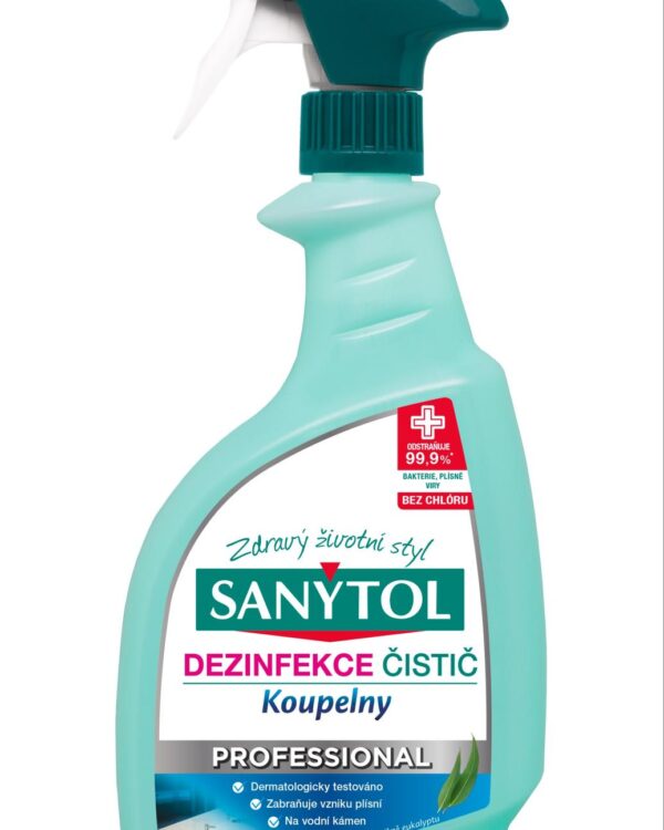 Sanytol Professional dezinfekce na koupelny 750ml Dezinfekce ve spreji na koupelny SANYTOL Professional účinně odstraňuje mýdla a vodního kamene v koupelně. 
