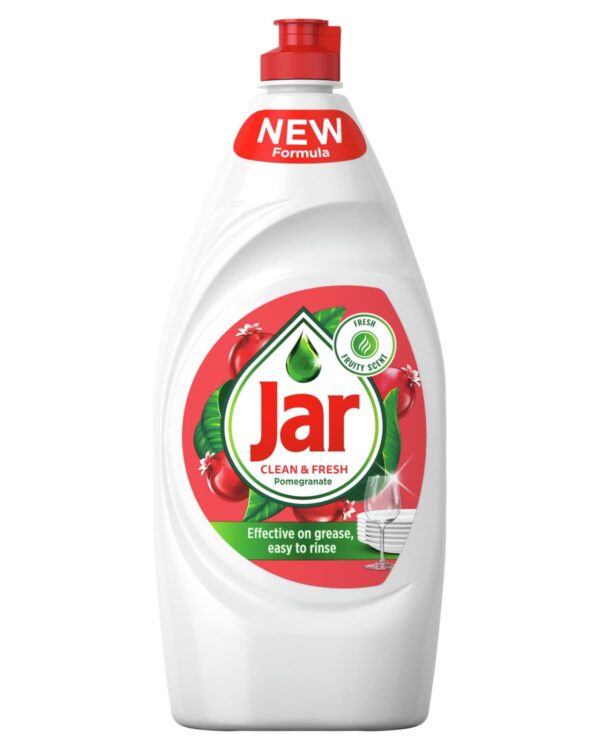 JAR na nádobí 900ml Granátové jablko Jar na nádobí Granátové jablko díky svému účinnému složení umyje hodně mastného nádobí. Jar je koncentrovaný