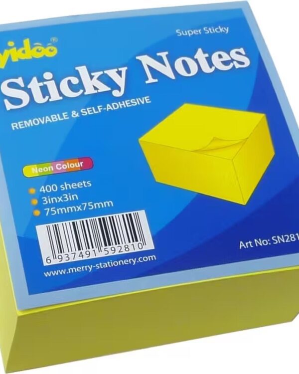 Lepicí blok Y 75x75/400l neon žlutý Neonově žlutý papírový bloček pro efektivní organizaci úkolů. Lístky samovolně neodlepují