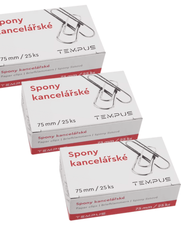 Dopisní spony Tempus 25ks 75 mm Kancelářské spony velikosti 75 mm představují ideální řešení pro organizaci a sepnutí objemnějších dokumentů. Díky své nadstandardní délce a robustnímu provedení bezpečně udrží pohromadě i silnější svazky papírů