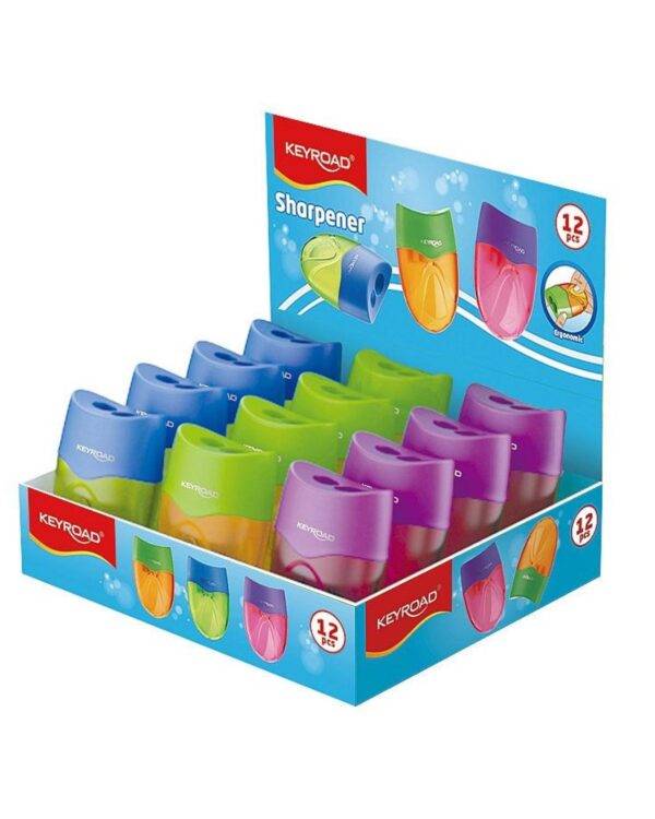 Ořezávátko KEYROAD Mellow se zásobníkem na  2 tužky mix barev Kvalitní dvojité ořezávátko Keyroad Mellow Duo se zásobníkem. Ergonomický tvar pro pohodlný úchop a dva otvory pro klasické i silné tužky. Ideální do školy.