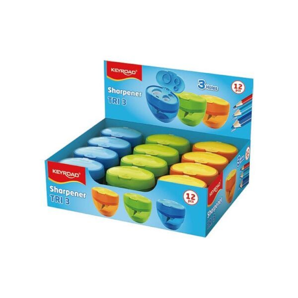 Ořezávátko KEYROAD TRI se zásobníkem na 3 tužky mix barev Ořezávátko KEYROAD TRI se zásobníkem na 3 tužky mix barev Ergonomické ořezávátko Keyroad TriPlus se zásobníkem. Trojúhelníkový tvar pro snadný úchop a čisté ořezávání bez nepořádku. Ideální do školy!