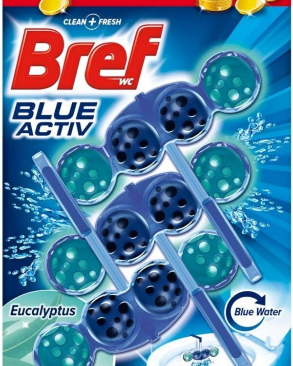 WC závěs BREF barvící vodu aktiv kuličky 3ks/bal eucalyptus Závěs na WC BREF Blue Aktiv 3 x 50 g kuličky