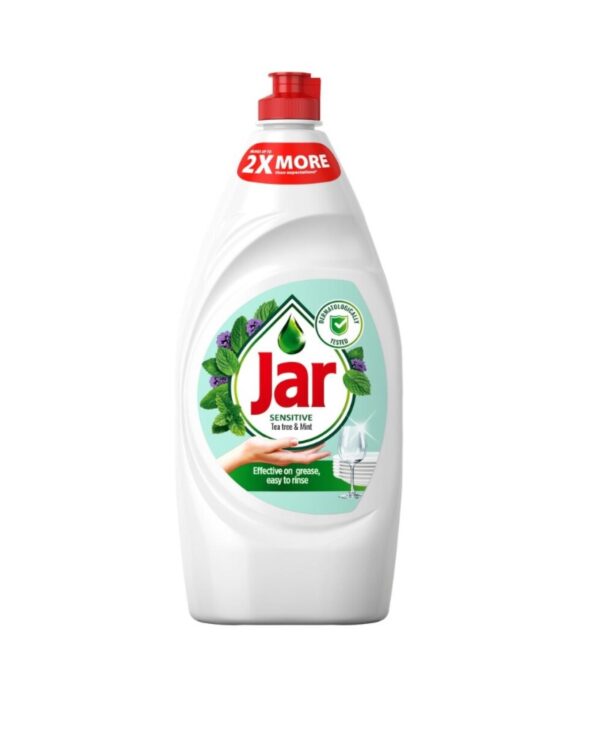 JAR na nádobí 900ml Sensitive Tea Tree Mint Jar na nádobí Tea Tree Mint díky svému účinnému složení umyje hodně mastného nádobí. Jar je koncentrovaný