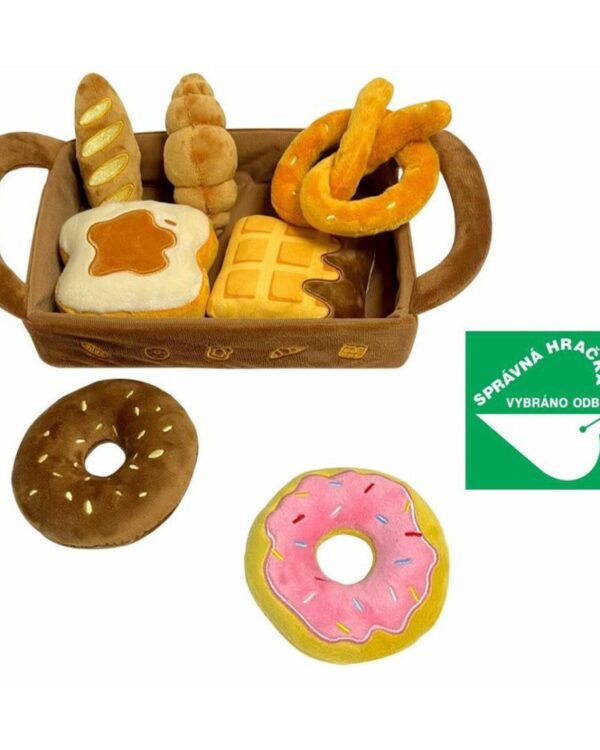 Plyšová hračka - Pečivo v košíku Vytvořte si doma tu nejútulnější dětskou pekárnu! Plyšový košík s pečivem přináší do světa dětských her oblíbené dobroty