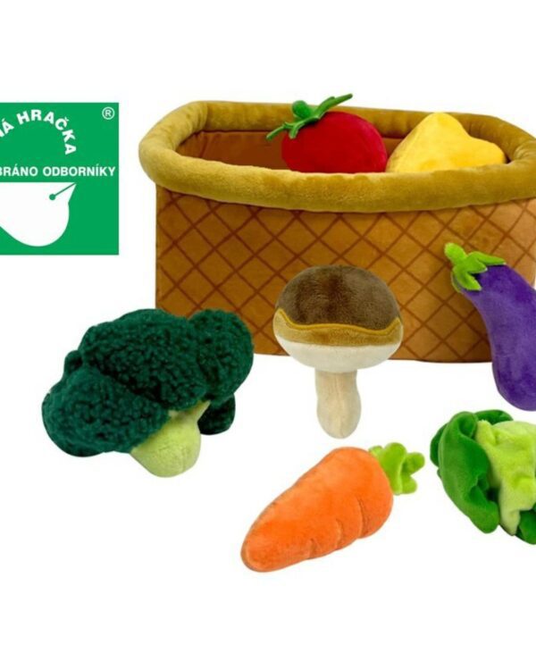 Plyšová hračka - Zelenina v košíku Učte děti milovat zeleninu skrze hru! Plyšový košík se zeleninou je ideálním parťákem pro každé dítě