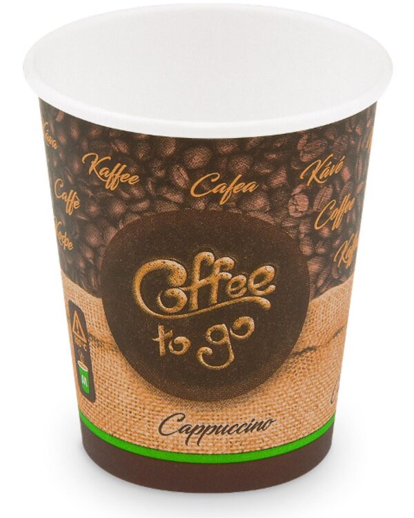 Kelímek papírový "Coffee to go" hnědý 420ml/50ks Kvalitní pevný papírový kelímek s potiskem o celkovém objemu 420 ml je ideální volbou pro každou příležitost. Tyto ekologicky šetrné jednorázové kelímky vyrobené z udržitelného dřevního materiálu představují moderní alternativu ke klasickým plastům.Kelímek je vhodný na horké nápoje do 100°C (např. čaj