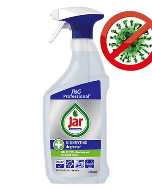 JAR Professional dezinfekční odmašťovač s rozprašovačem 750ml Jar Professional dezinfekční odmašťovač 2v1 je vhodný na čištění