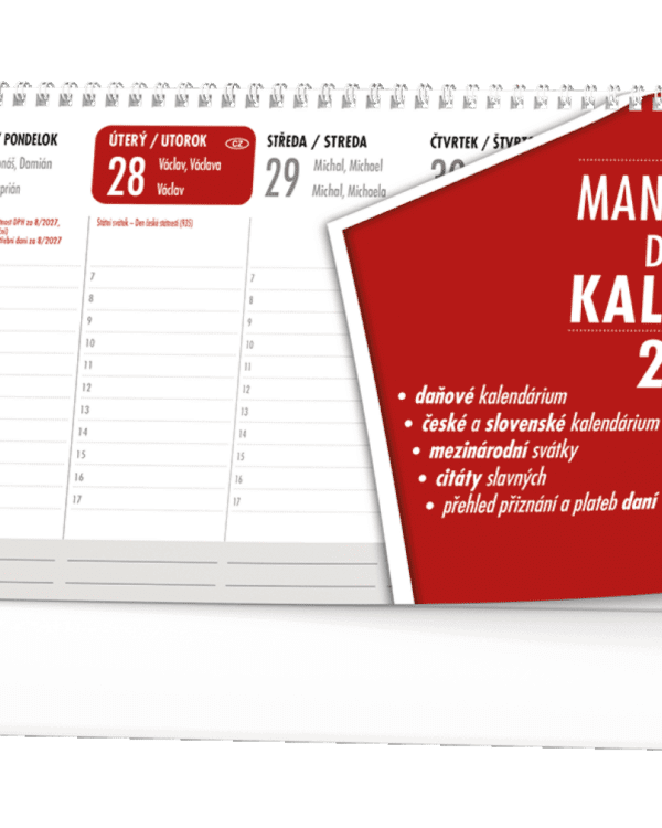 Kalendář stolní pracovní Manažerský daňový BSN1 České a slovenské týdenní jmenné kalendárium + mezinárodní svátky CZ