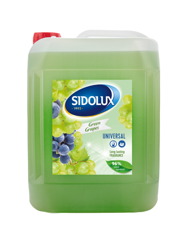 Sidolux Soda Power universal čistič 5l Zelené hrozny /zelený SIDOLUX UNIVERSAL je čisticí prostředek vhodný na všechny omyvatelné povrchy. Velmi efektivně emulguje nečistoty díky systému Soda Power a snadněji je díky tomu odstraňuje z mytého povrchu. S prostředkem SIDOLUX UNIVERSAL je úklid snadný a příjemný díky vyjímečným vůním
