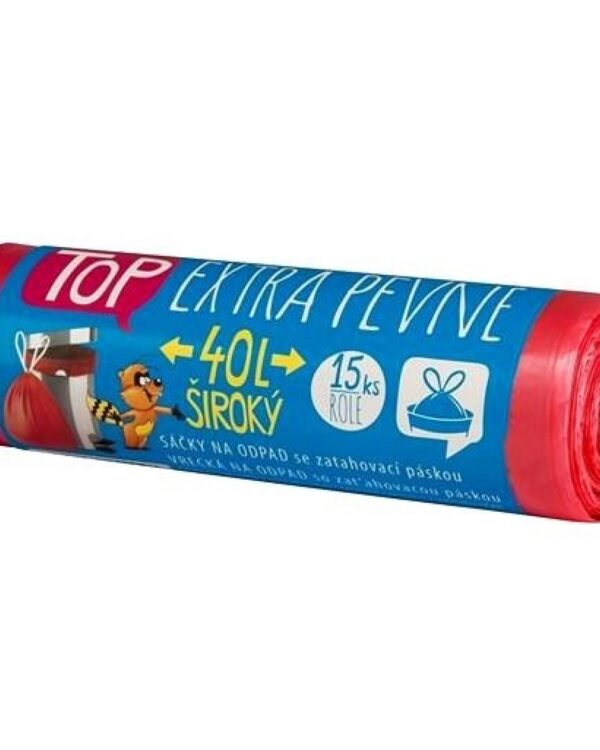 Sáček do koše 40-50l/15ks HDPE silné zatahovací červené LDPE extra pevné sáčky do koše jsou ideálním pomocníkem pro každodenní použití v domácnostech