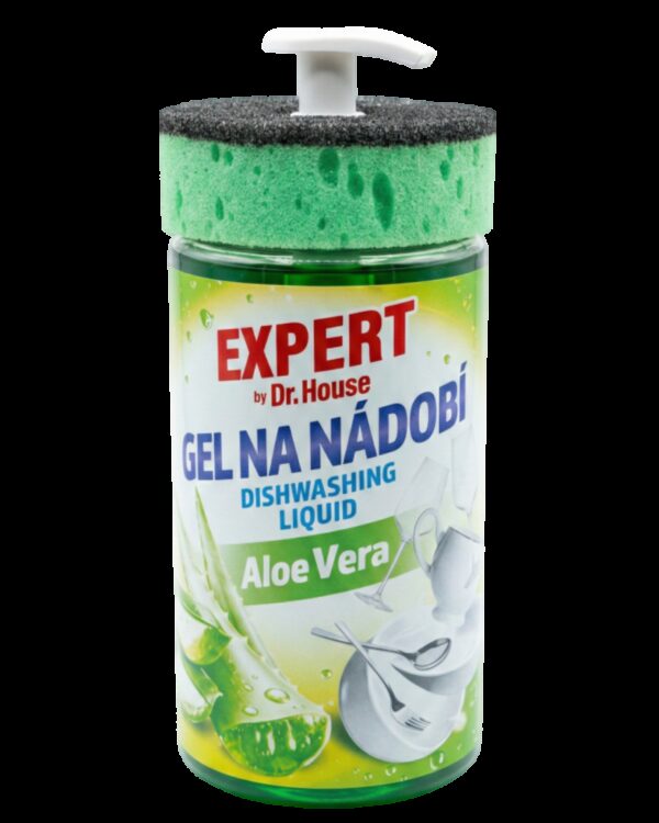 Gel na nádobí Dr. House s houbičkou 750ml Prémiový gel na nádobí s jemnou vůní aloe vera