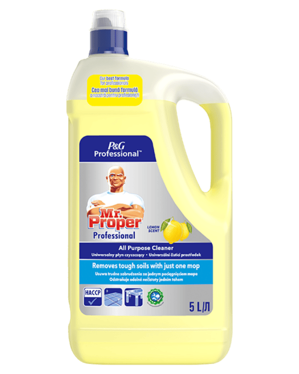 Mr. Proper universal 5l citron Univerzální čistící prostředek Mr. Proper pro rychlé a snadné umývání podlah a velkých ploch. Jeho složení s bezpečnou hodnotou pH je vhodné pro širokou škálu povrchových materiálů včetně lakovaného dřeva a laminátu. 