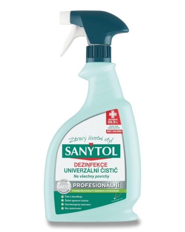 Sanytol Professional dezinfekce univerzální rozprašovač 750ml Univerzální dezinfekce v rozprašovači SANYTOL má díky svému trojímu účinku - antibakteriálnímu