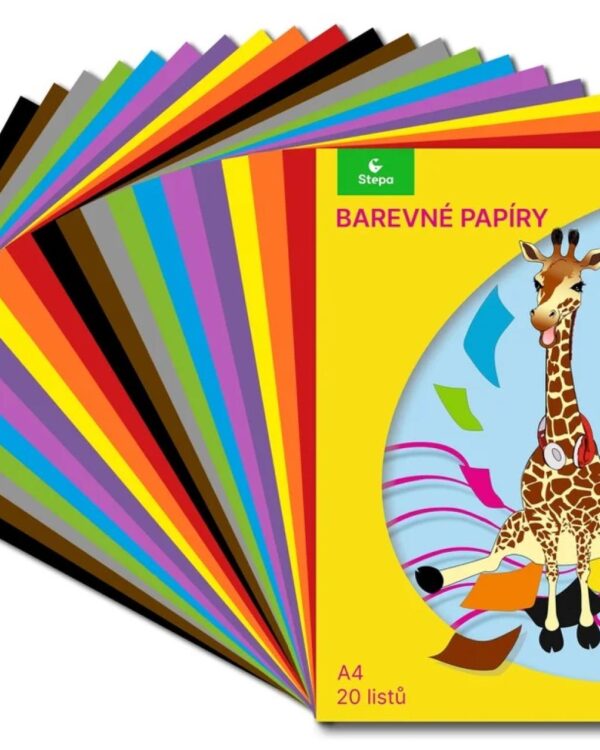 Barevné papíry nelepicí 20 listů Barevný papír A4 ve složce - 20 barevných nelepicích papírů (žlutá