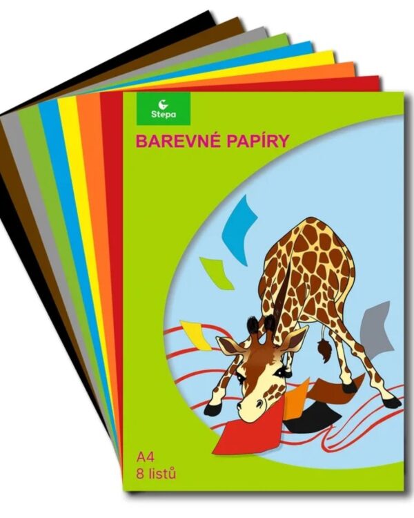 Barevné papíry nelepicí 8 listů Barevný papír A4 ve složce - 8 barevných nelepicích papírů (žlutá