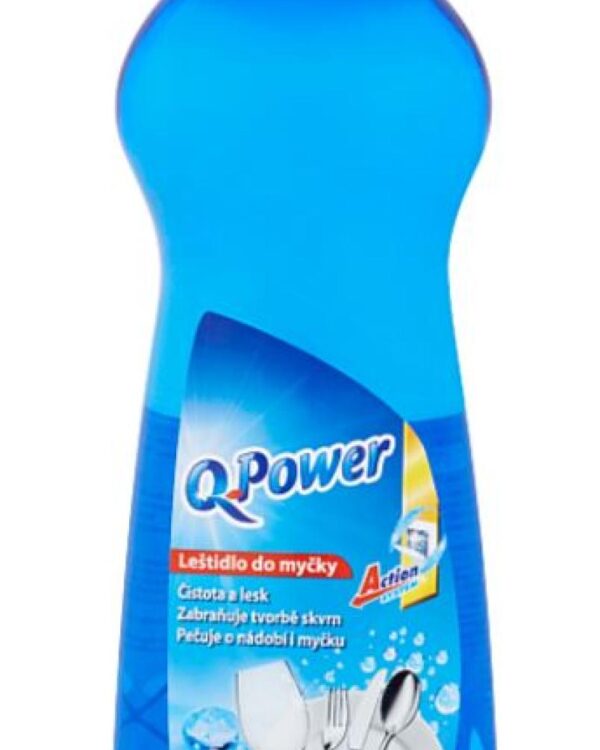 Leštěnka do myčky 1l Q Power Leštěnka do myčky Q-power je univerzální koncentrovaný prostředek do myčky nádobí. Má vynikající odmašťovací a čisticí schopnosti. Dobrou pěnivost a příjemnou parfemaci. Leštidlo zabezpečuje lesklé nádobí beze skvrn. Čistota a lesk. Zabraňuje tvorbě skvrn. Pečuje o nádobí i myčku. 